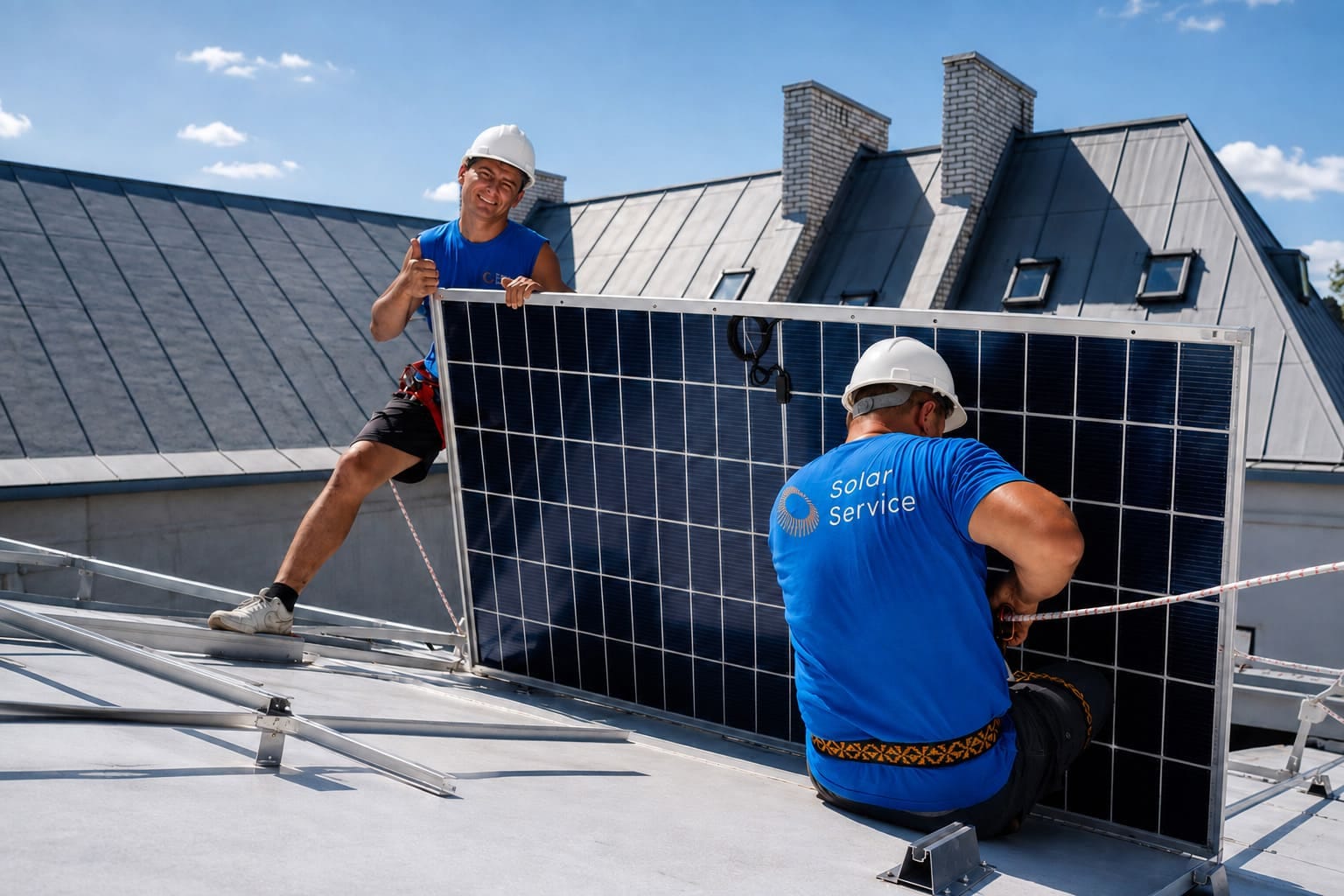 Команда SolarService на об'єкті із сонячними панелями